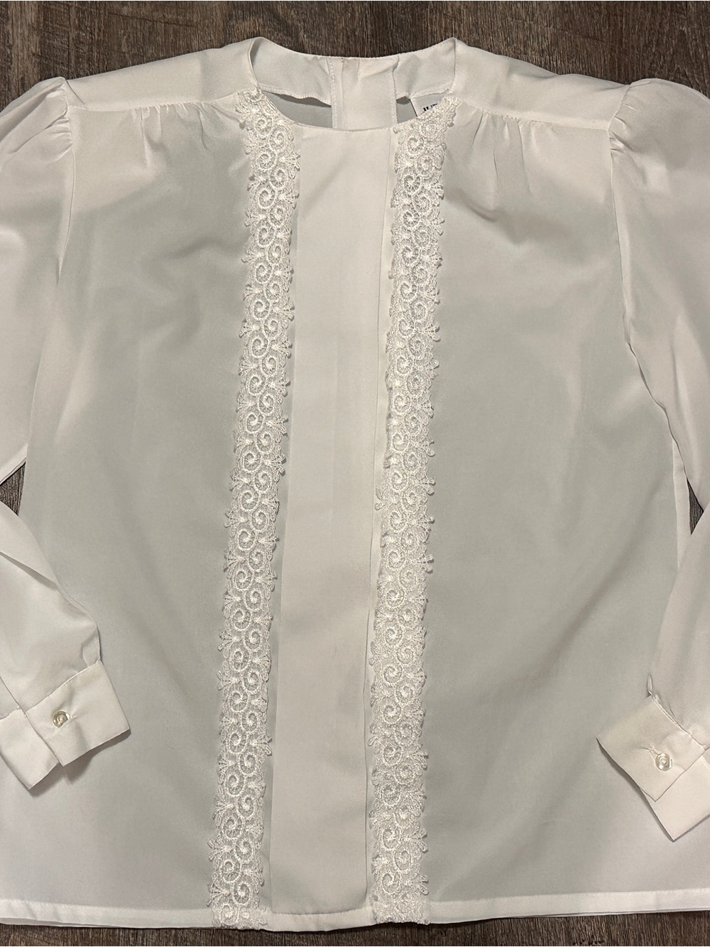 Vintage Judy Bond White Lace Button Detail Polyester Blouse Made In USA 8 Medium